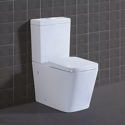 Rimless DUAL FLUSH Close Coupled BTW Square Toilet WC Bathroom Soft Close Seat  • £219.99