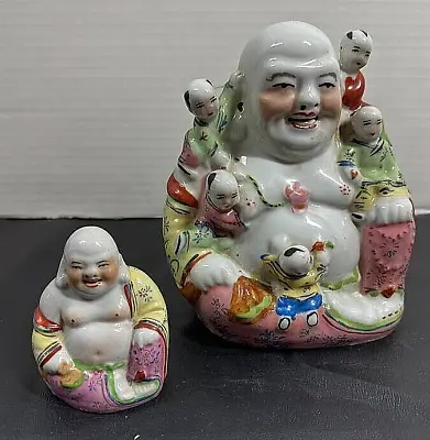 Chinese Porcelain Laughing Happy Buddha With 5 Children 7.5  T + Bonus Budda 6  • £189.08