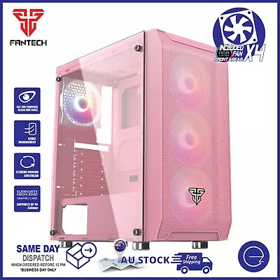 Fantech PC Gaming Computer Case Tempered Glass ATX Tower With 4 X Fixed RGB Fan • $99