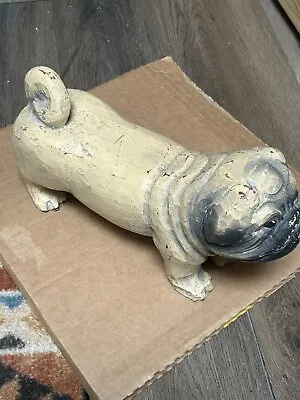Vintage Ceramic Pug Statue Figurine Hand Painted ~ 12” • $44