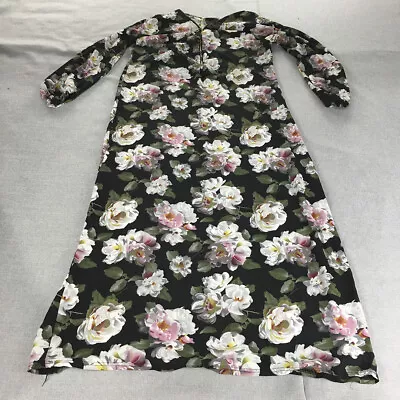 Honey Lulu Womens Maxi Dress Size 14 Black Floral Long Sleeve A-Line Long • $20.98