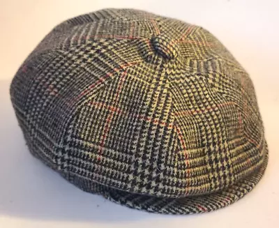 Brooks Brothers Houndstooth Newsboy Hat Flat Cap Gray Size M Wool Made In Italy • $49.99