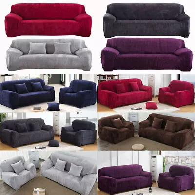 $8.99 • Buy Velvet Sofa Cover Thick Stretch 1/2/3/4 Seat Couch Slipcover Furniture Protector