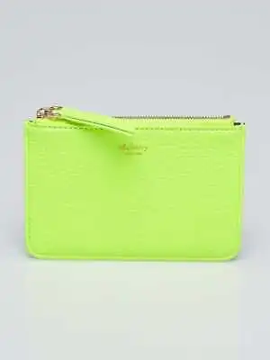 Mulberry Neon Yellow Leather Zip Coin Pouch Wallet • $145