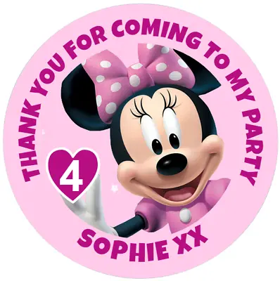 48 Personalised MINNIE MOUSE GLOSSY Stickers For Party Bags & Cones 40mm • $5.29