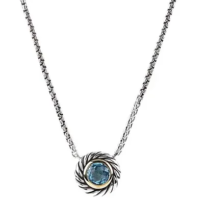 David Yurman Blue Topaz Cookie Necklace In Silver And 18K Yellow Gold 17 Inch • $425