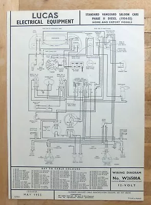 Original LUCAS Standard Vanguard Saloon Diesel Wiring Diagram 1954-55 W26500A • $9.16