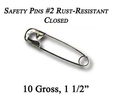 Rust-Free Resistant #2 SILVER SAFETY PINS CLOSED 10 GROSS 1400-1440 Pcs 1.5 Inch • $24.99