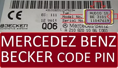 Mercedes Benz Lost Codes Unlock BECKER Radio Audio 10 Radio Code Unlock Pin • £1.99