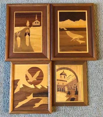 Lot Of 4 Marquetry Wood Inlay Pictures - Country Road Whales Eagle City • $38