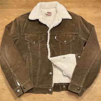 Vintage 70s 80s Levi's Corduroy Sherpa Jacket Made In USA Size S 34R Brown • $124.99