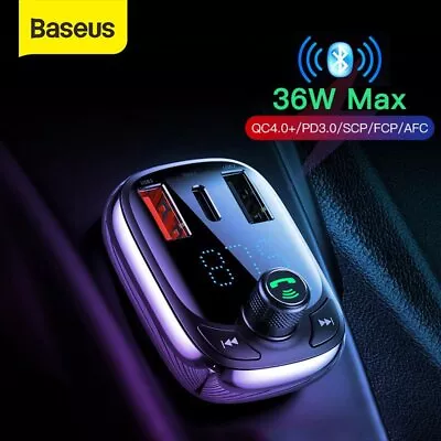 Baseus 5A USB Type-C Car Charger Bluetooth FM Transmitter MP3 Radio Player Kit • $12.98