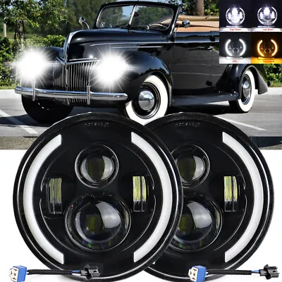 Fit Ford Deluxe 1939-1951 Halo 7  Inch Round LED Headlights DRL Angel Eyes Pair • $43.99