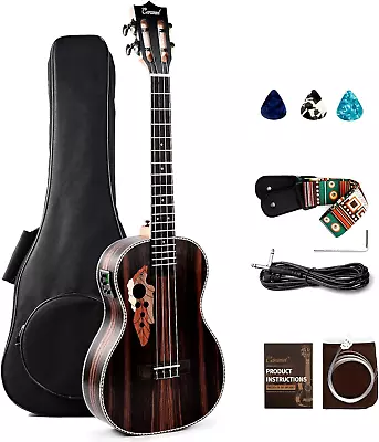 Ebony Wood Baritone Ukulele 30Inch Wood LCD Color Display Electric Ukelele Kit H • $193.99