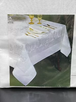 Damask Tablecloth Chrysanthemum 60 X 84  White Vintage New Made In Japan Sealed • $28