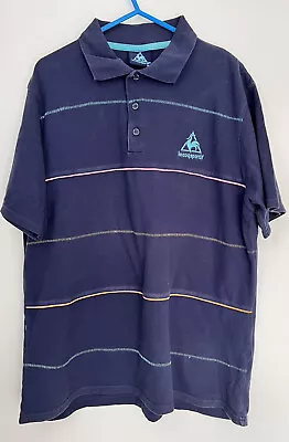 Mens Le Coq Sportif Polo T Shirt Medium Blue Logo Striped • £9.99