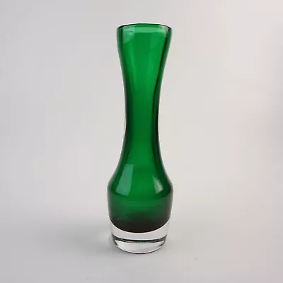 Mouthblown Solid Glass Vase Glass Art Green Clear Heavy Base • £33.01