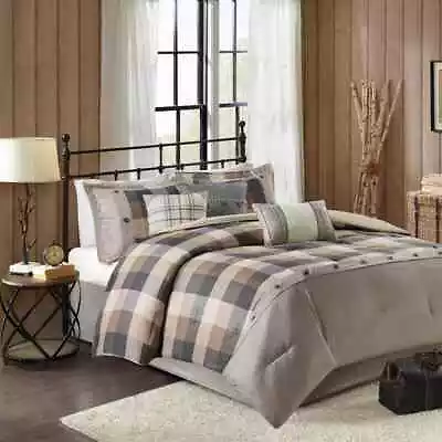 Madison Park Herringbone Fabric Comforter 7-Pcs Set King Size In Neutral Gray • $138.09