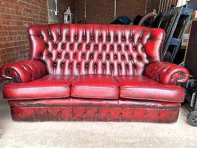 Chesterfield Sofa - Oxblood Red Leather 3 Seater Chair  • £320