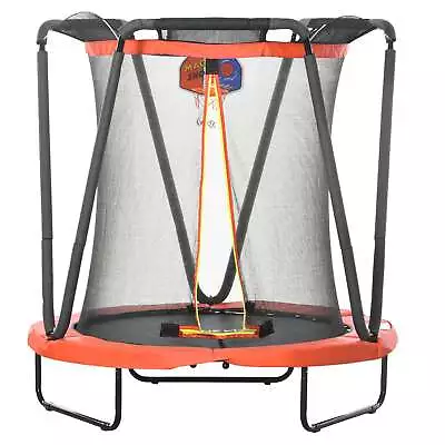 4.6FT Kids Trampoline Enclosure Basketball Sea Balls Hoop Ages 3 -10  -  Red • £69.99