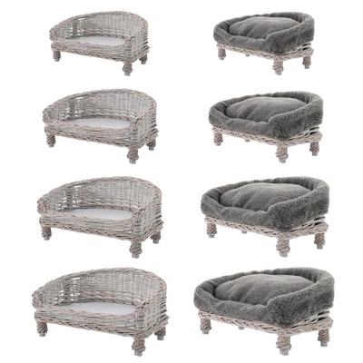 £55.95 • Buy Rattan Bed Basket Soft Cushion Pet Nesting Kennel Cat Dog House Wicker Beds 