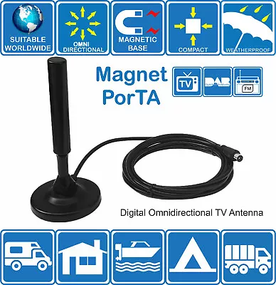 PorTA - MAGNET MOTORHOME BOAT TRUCK DIGITAL OMNI DIRECTIONAL TV FM DAB AERIAL • £13.31