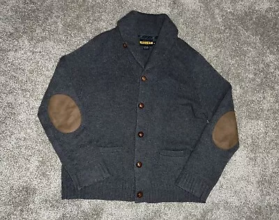 Polo Ralph Lauren Rugby Cardigan (100% Wool) Leather Elbow Pads / M • $105