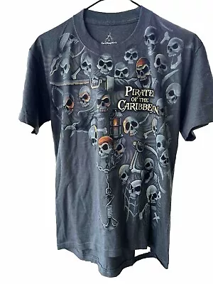 Walt Disney World Pirates Of The Caribbean Gray Graphic Skulls Chains Tee NWOT S • $19.99