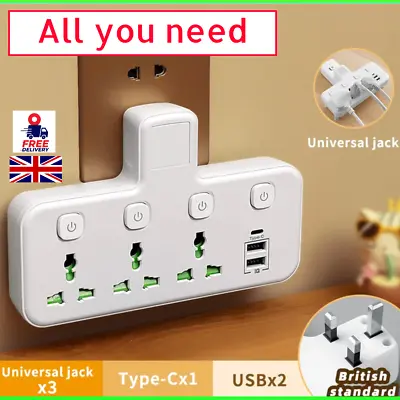 3 Way Gang Main Adaptor Extension Power Socket Multi UK Plug/Dual USB Charger UK • £12.49