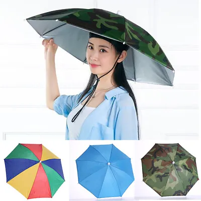 Sun Umbrella Hat Outdoor Foldable Head Strap Golf Fishing Camping Headwear Cap • $8.99