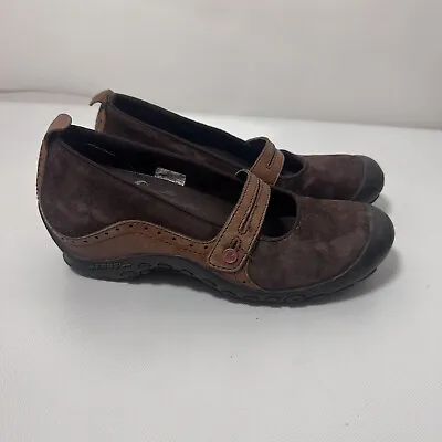 Merrell Womens Plaza Bandeau Shoes Brown Suede Leather Mary Janes Comfort 9 • $40.25