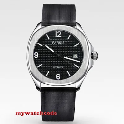 $99 • Buy 40mm PARNIS Black Dial Luminous 21 Jewels Miyota Date Steel Automatic Mens Watch