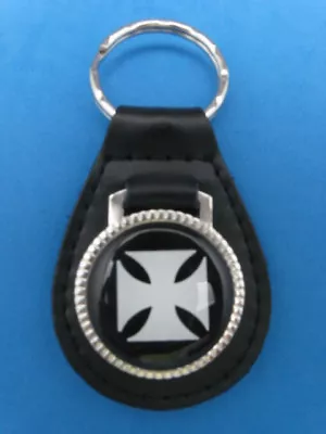 Maltese Iron Cross Auto Leather Keychain Key Chain Ring Fob #205 • $17.99