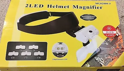 Rechargable 2 LED Helmet Magnifier 5 X Lenses For Crafting Needlework Reading • £20