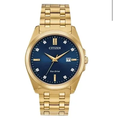 Citizen Men's Eco-Drive Diamond Blue Dial Gold Tone Watch BM7103-51L Sapphire Ct • $200