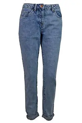 £14.95 • Buy Next Relaxed Mom Jeans Mid Blue Acid Wash Denim Roll Hem Button Fly