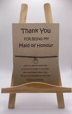 Maid Of Honour Thank You Card Gift Wish String Tibetan Silver 'Heart' Charm • £2.99