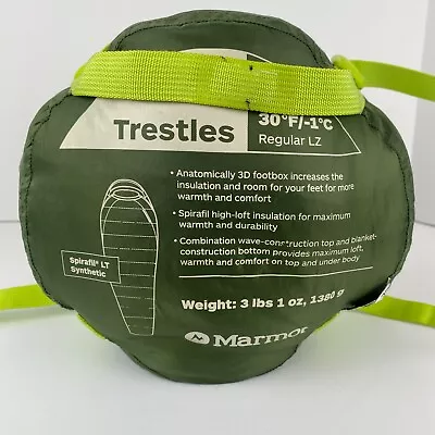 MARMOT Trestles 30° Sleeping Bag Left Zipper - Regular Length Green Lichen • $85.98