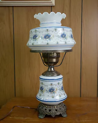 VTG Quoizel Lamp Hurricane 1973 Abigail Adams Collection Blue Floral 3 Way 16  • $69.99