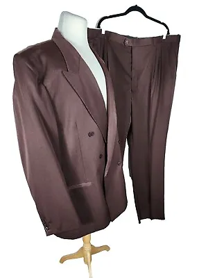 Pronto Men's Sz 54R 48w Brown Color Double Breasted Poly Rayon Suit R22 • $46.80