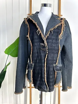 Annah Stretton Vintage Denim Freyed Trim Jacket Size XL (12 AU) Women’s  • $28