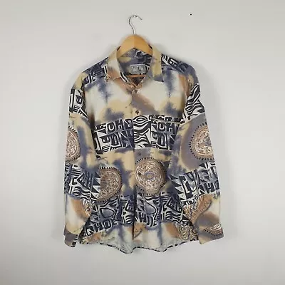 £19.95 • Buy Men's Trend Funky Shirt Multicoloured Graphic Aztec Long Sleeve Retro Vintage XL