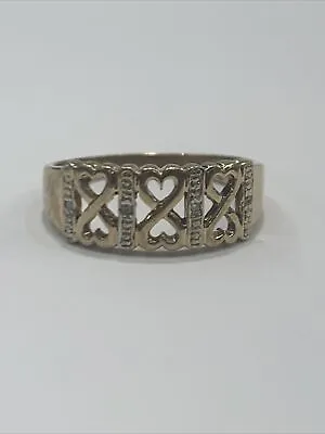 9ct 9k Yellow Gold Hearts And Diamonds Ladies Band Ring Size U1/2. Brand New • $350