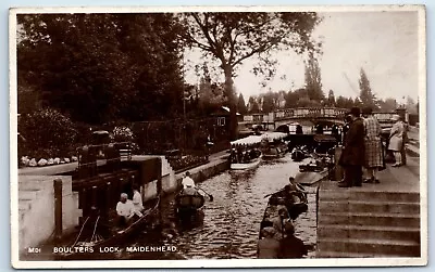 Postcard Maidenhead Berkshire Boulters Lock England RPPC • £3