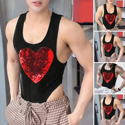 Men's One Piece Bodysuit Sequin Shiny Vest Jumpsuit Leotard Wrestling Singlet  • $15.19