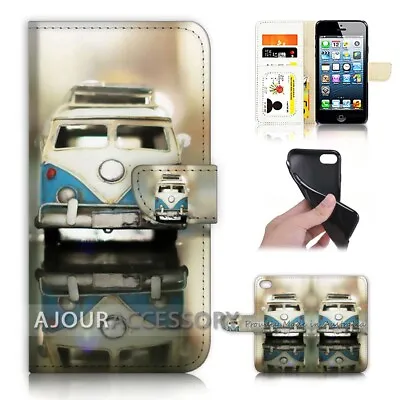 ( For IPhone 5 / 5S ) Wallet Flip Case Cover AJ40214 Kombi Van Bus • $8.47