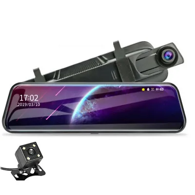 Car DVR Dual Lens 1080P Rear View Mirror 10  Touch 2.5D Screen Video Dash Camera • $77.43