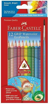 Faber-Castell Grip Watercolor EcoPencils - 12 Water Color Pencils With Brush • $12.98