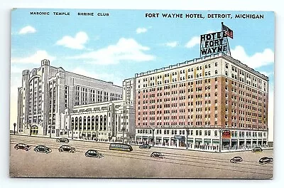 Masonic Temple Shrine Club Fort Wayne Hotel Detroit Michigan Vintage Postcard • $5