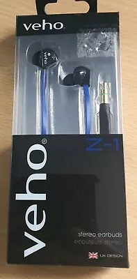  VEHO 360 Z-1 Z1 Noise Isolating Earbuds Flex Anti Tangle Cord Earphones Blue • £3.50